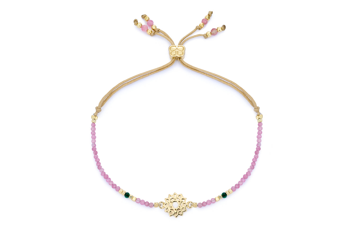 Heart Chakra Pink Tourmaline and Malachite Gold Bracelet