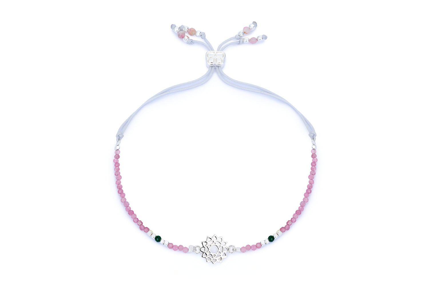 Heart Chakra Pink Tourmaline and Malachite Silver Bracelet