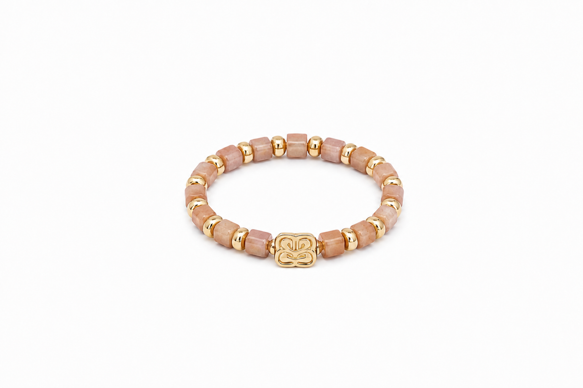 Mala Peach Moonstone Waterproof Gold Ring