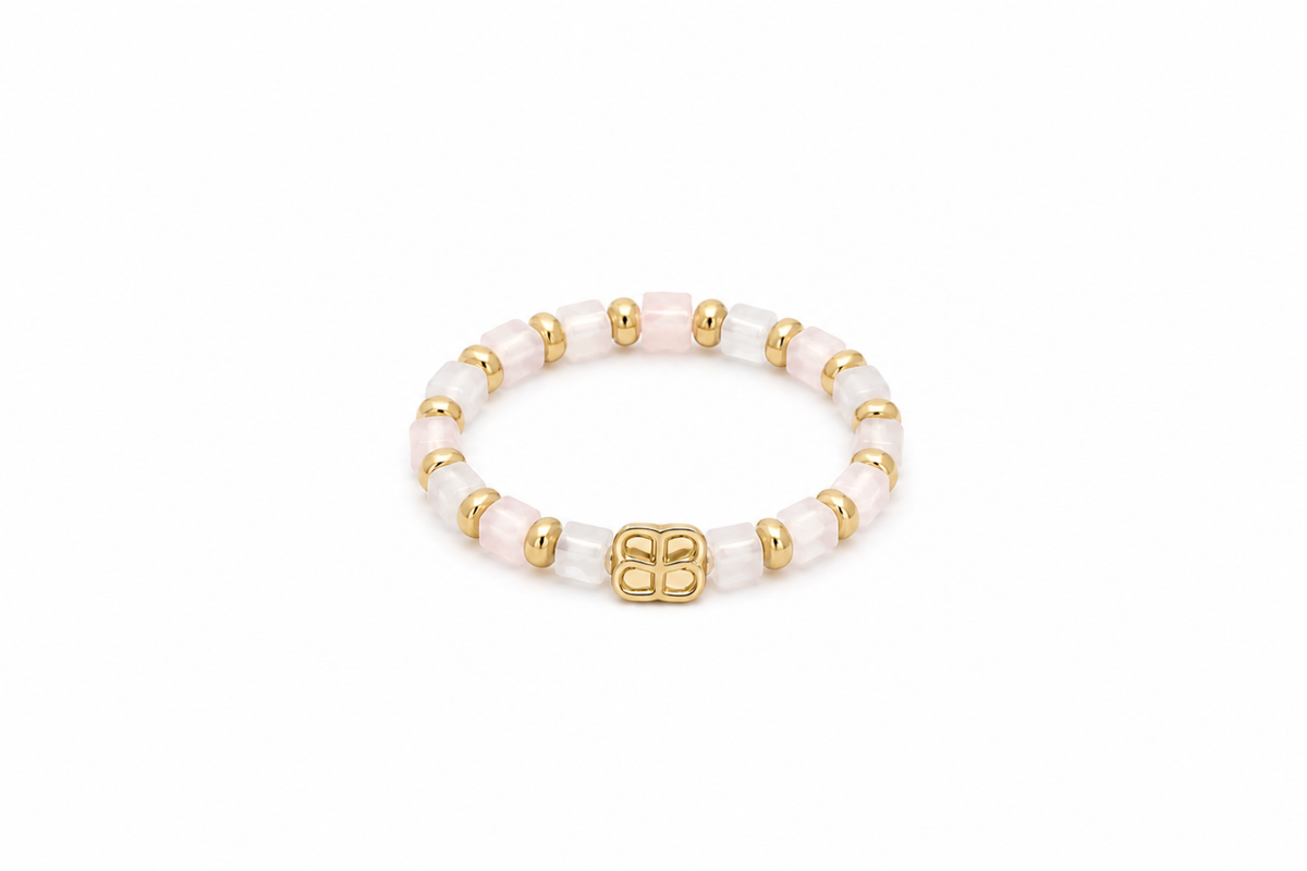 Mala Rose Quartz Waterproof Gold Ring
