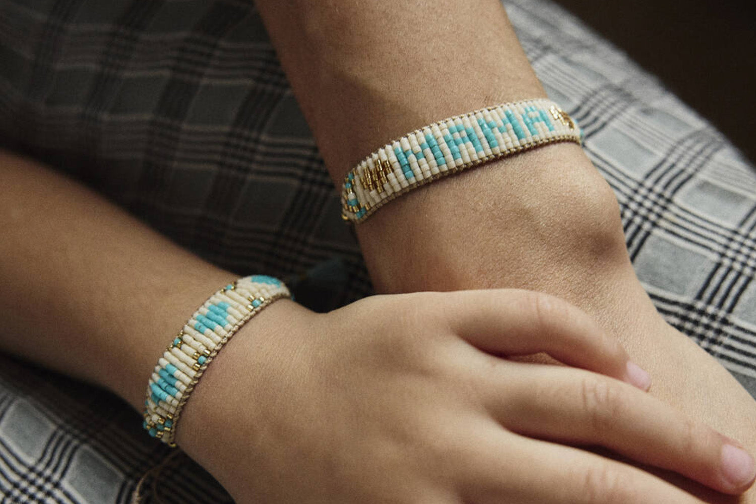 Mama and Mini Turquoise and Cream Friendship Bracelet Set