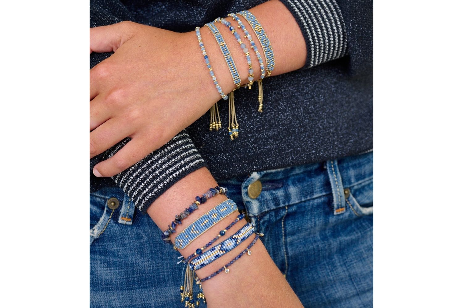 Two great combination stacks to showcase some of Boho Betty's best blue toned bracelets including the Mystical, Harmony, Aslan, Sana, Grace, Meadow, Holly and Fantasy. How will you mix yours?