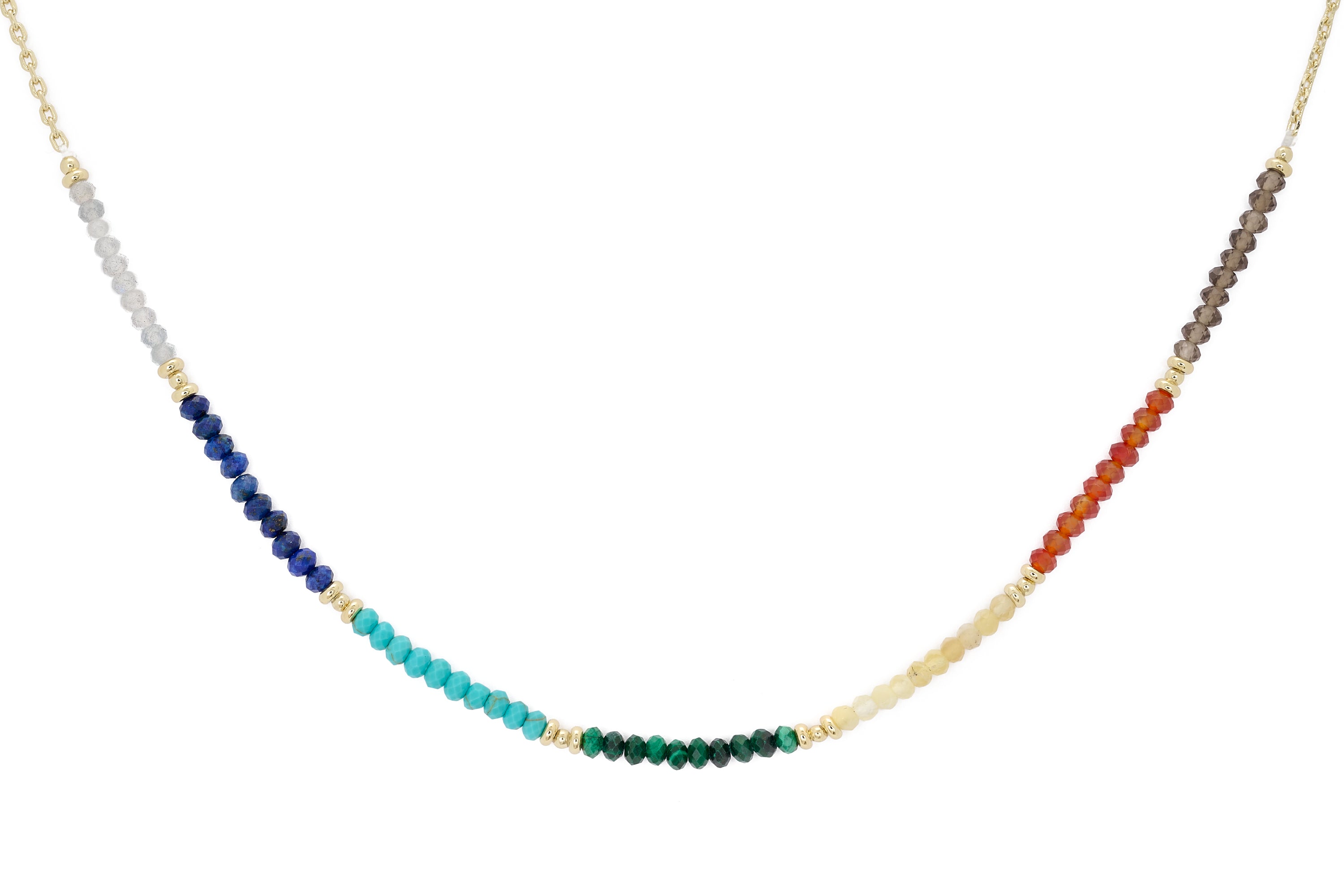 Halo Mixed Gemstone Gold Necklace