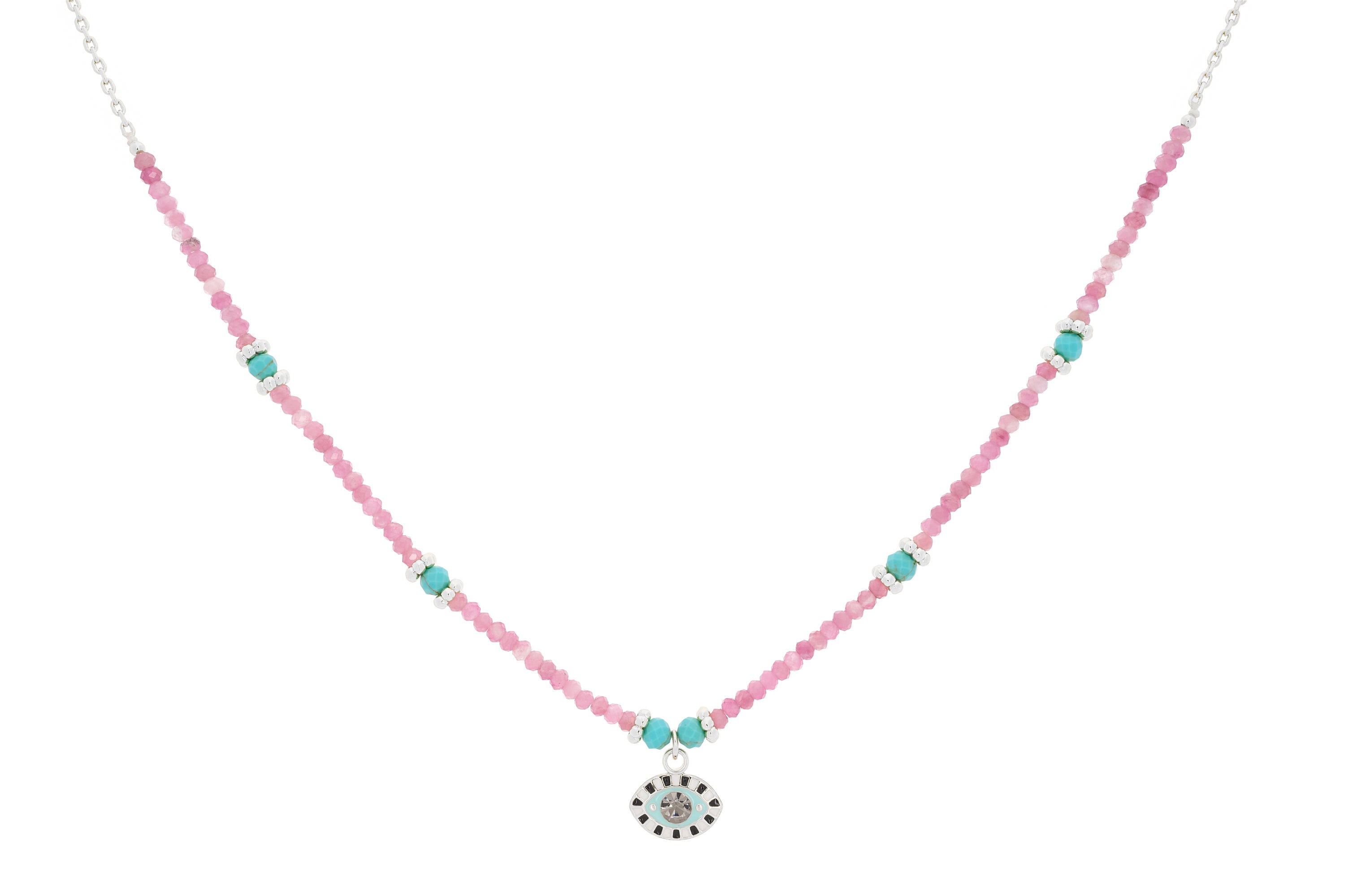 Malocchio Pink Tourmaline Evil Eye Silver Necklace