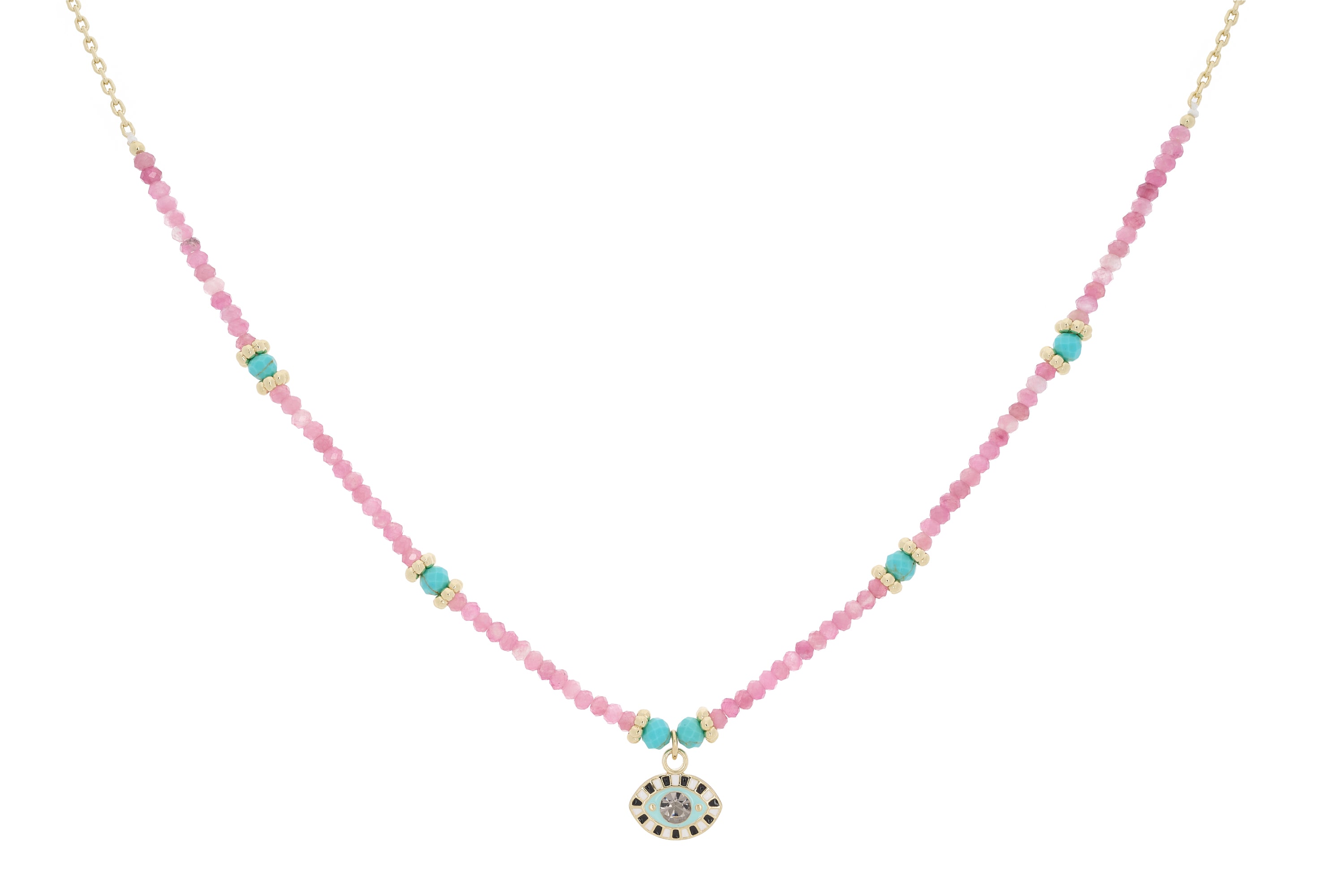 Malocchio Pink Tourmaline Evil Eye Gold Necklace