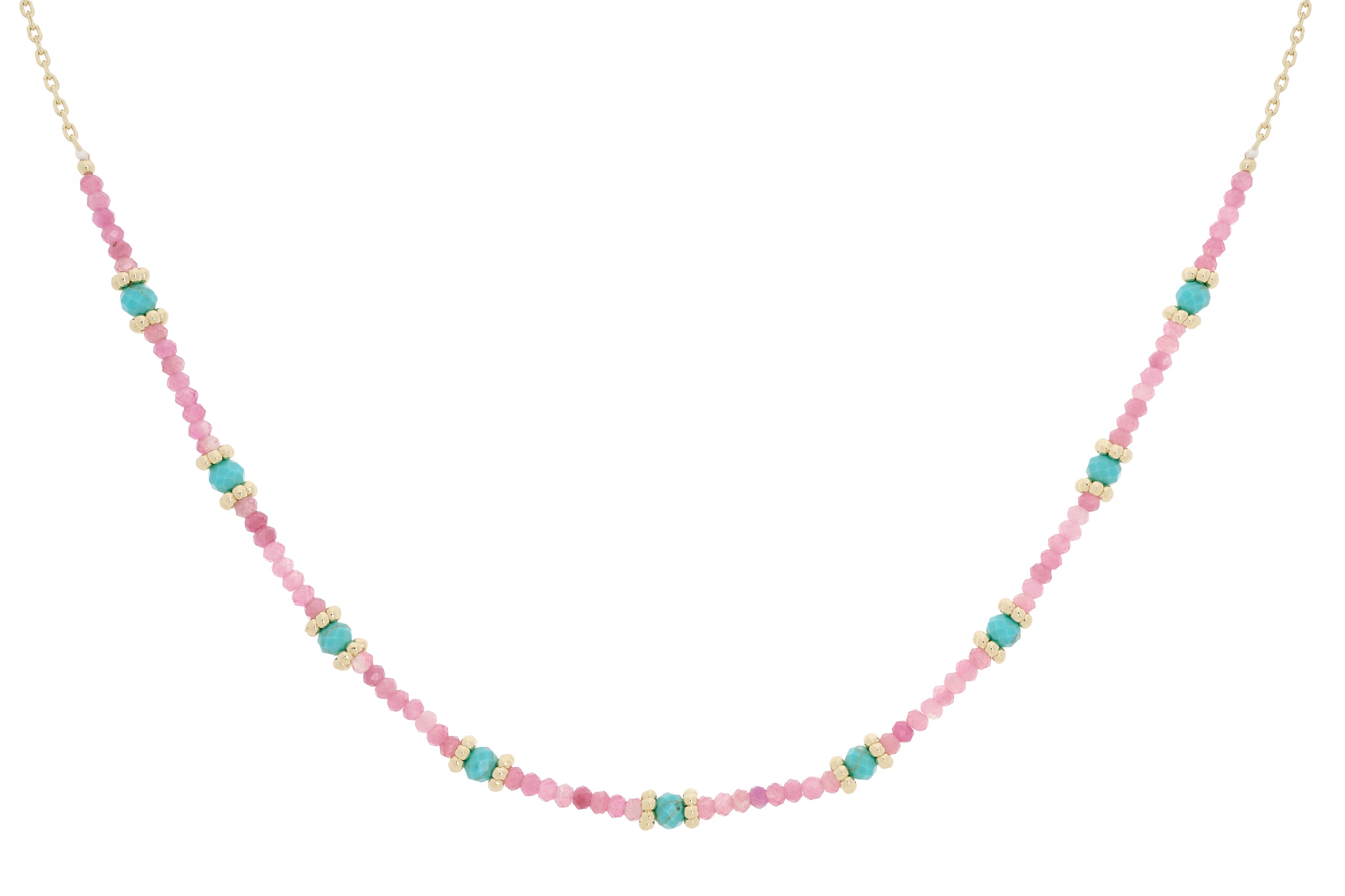 Syros Pink Tourmaline Turquoise Gemstone Gold Necklace