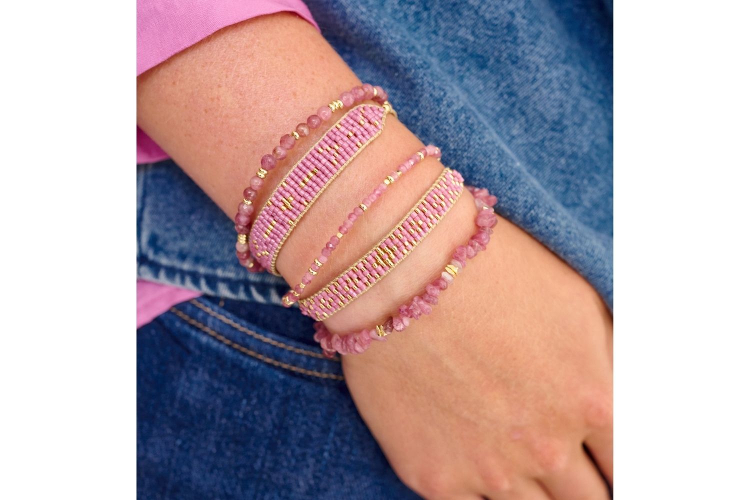 Sana Pink Tourmaline Stretch Crystal Bracelet