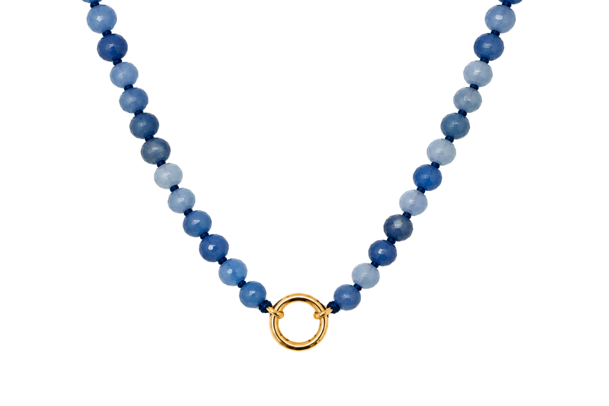 Safa Blue Aventurine Gold Charm Carrier Necklace SS