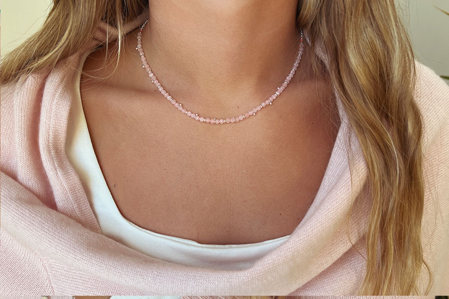 Salus Rose Quartz Gemstone Gold Necklace