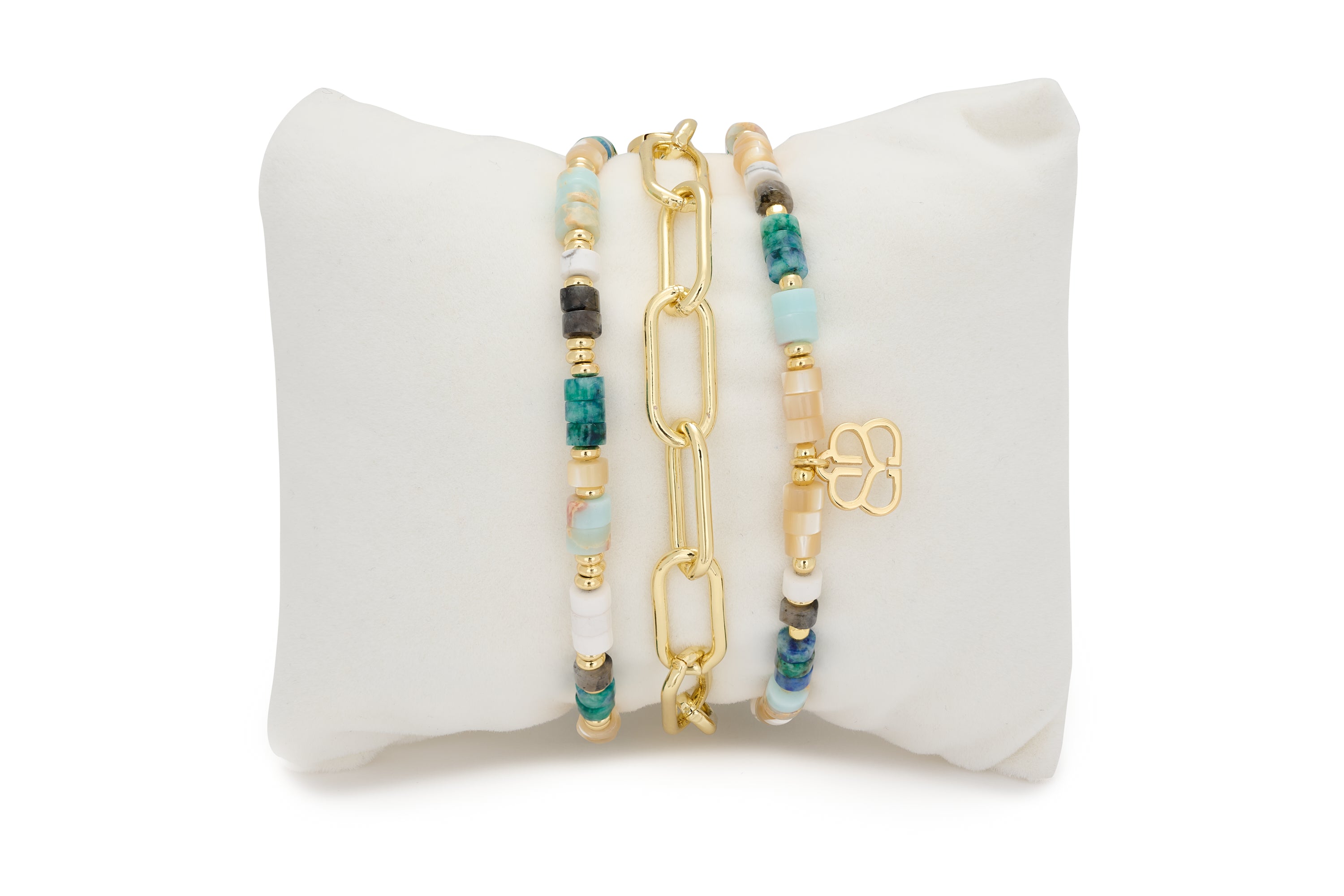 Camel 3 Layer Gemstone Bracelet Stack