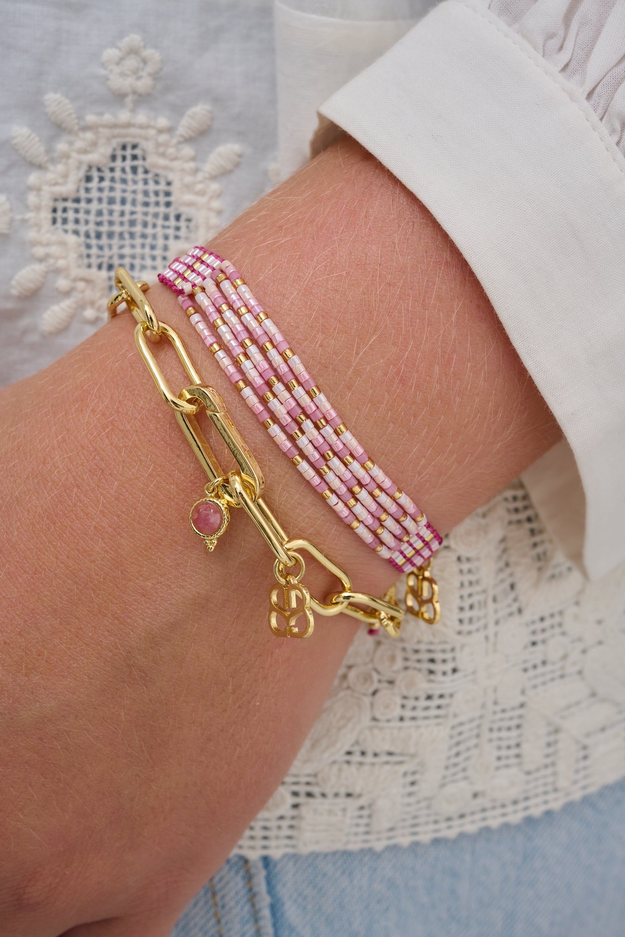 Flamingo 2 Layer Pink Bracelet Stack