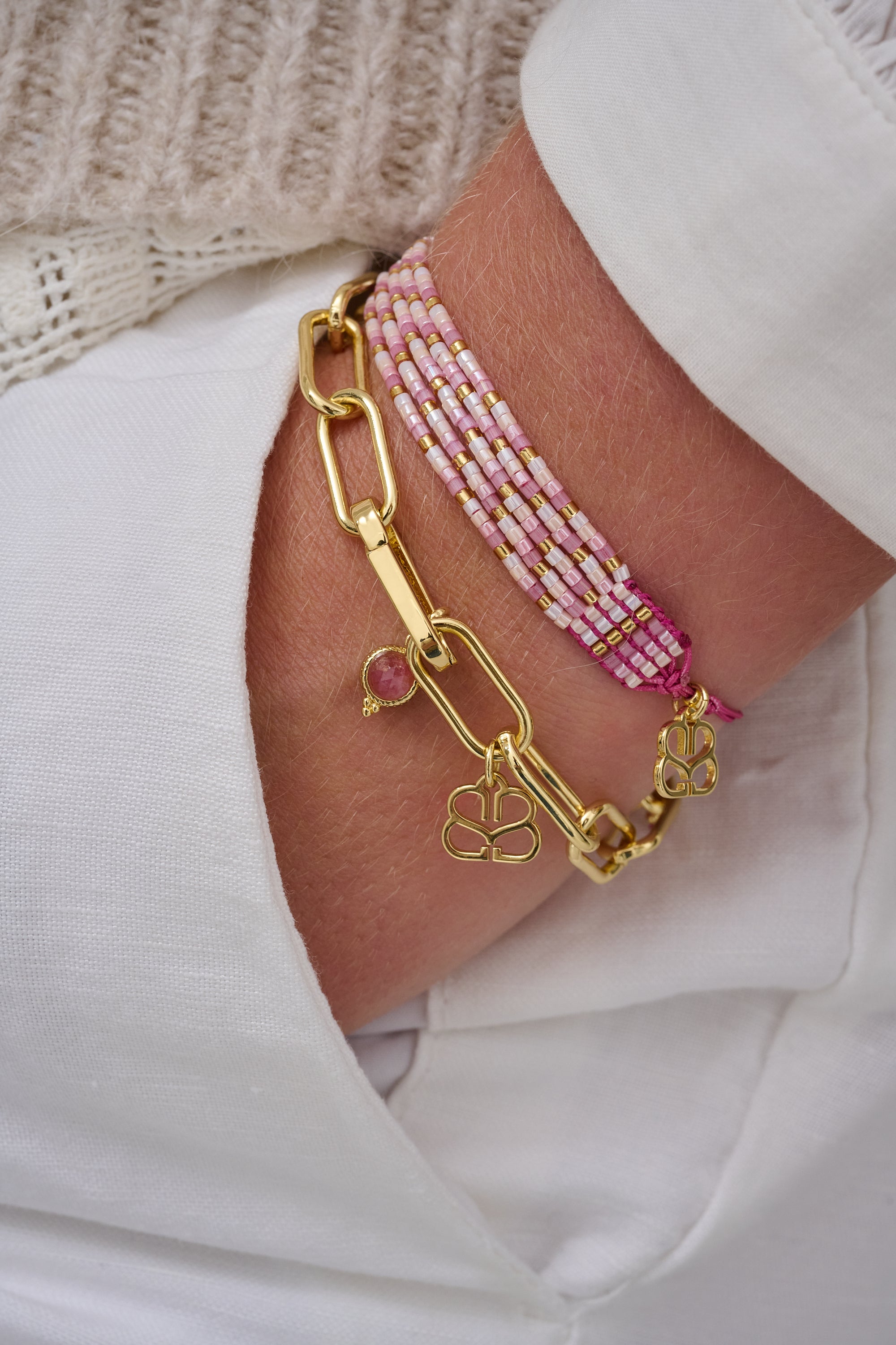 Flamingo 2 Layer Pink Bracelet Stack