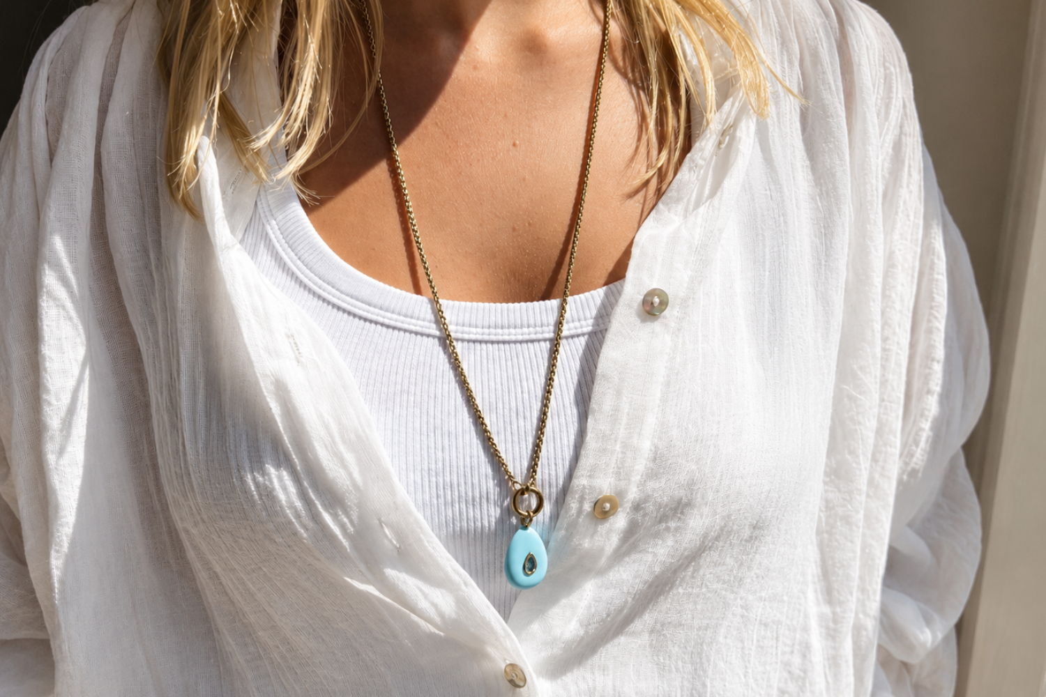 Thalia Fleur Turquoise Howlite Gold Teardrop Pendant Necklace