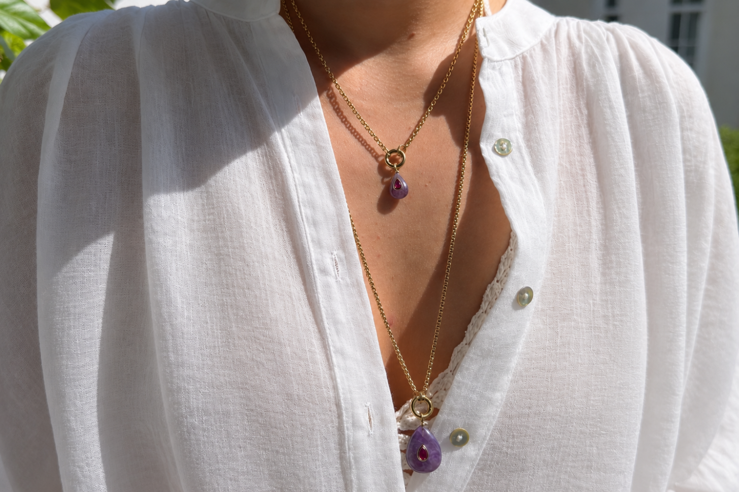 Thalia Fleur Amethyst Gold Teardrop Pendant Necklace
