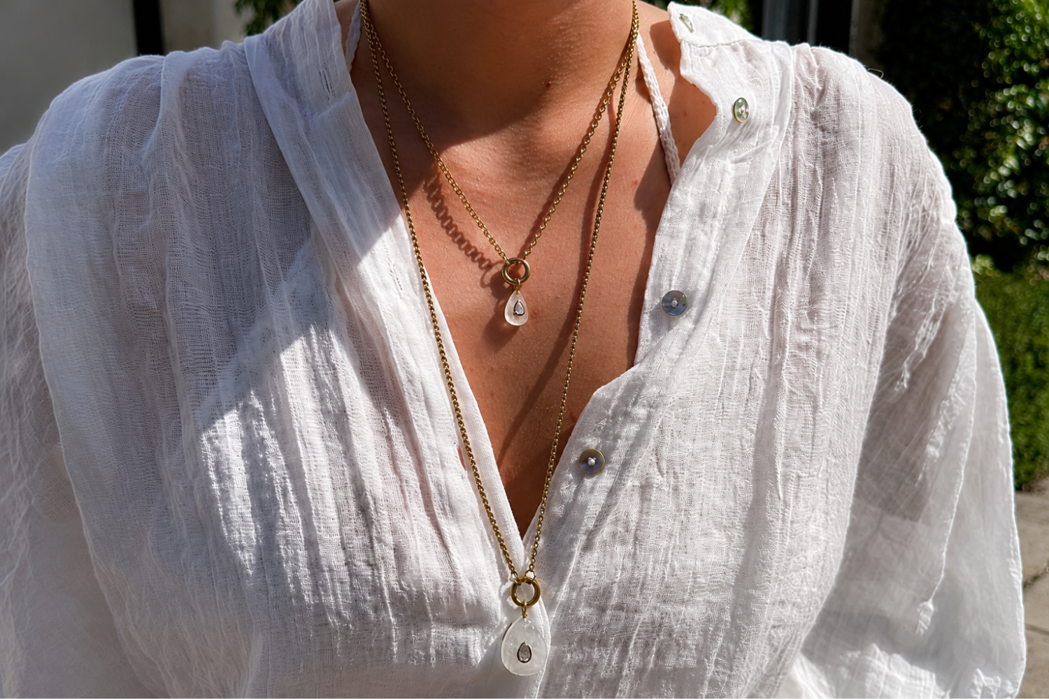 Thalia Fleur Clear Quartz Gold Teardrop Pendant Necklace