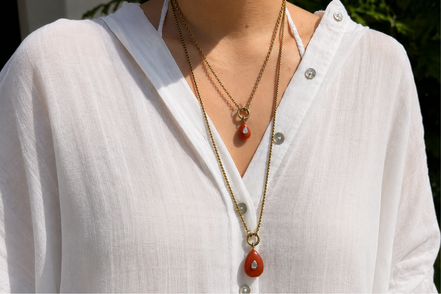 Thalia Fleur Red Aventurine Gold Teardrop Pendant Necklace