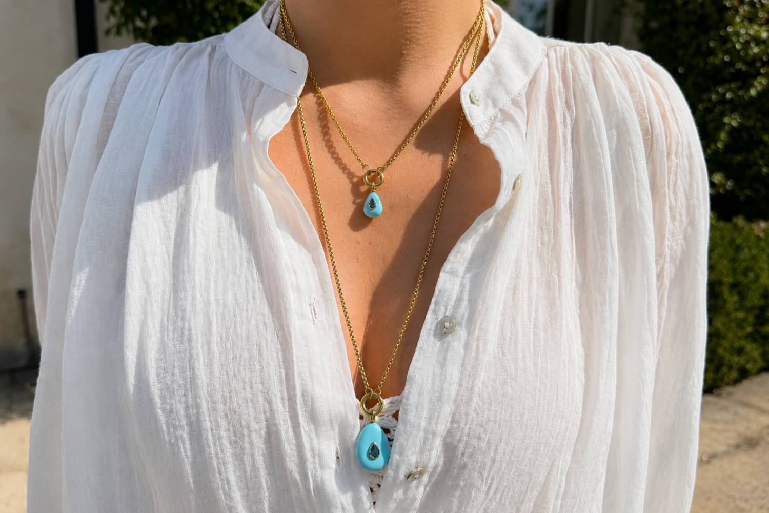 Thalia Fleur Turquoise Howlite Gold Teardrop Pendant Necklace