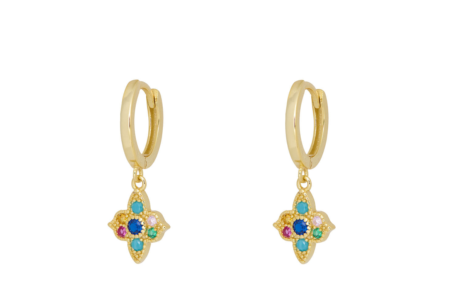 Theron Multi CZ Gold Hoop Earrings