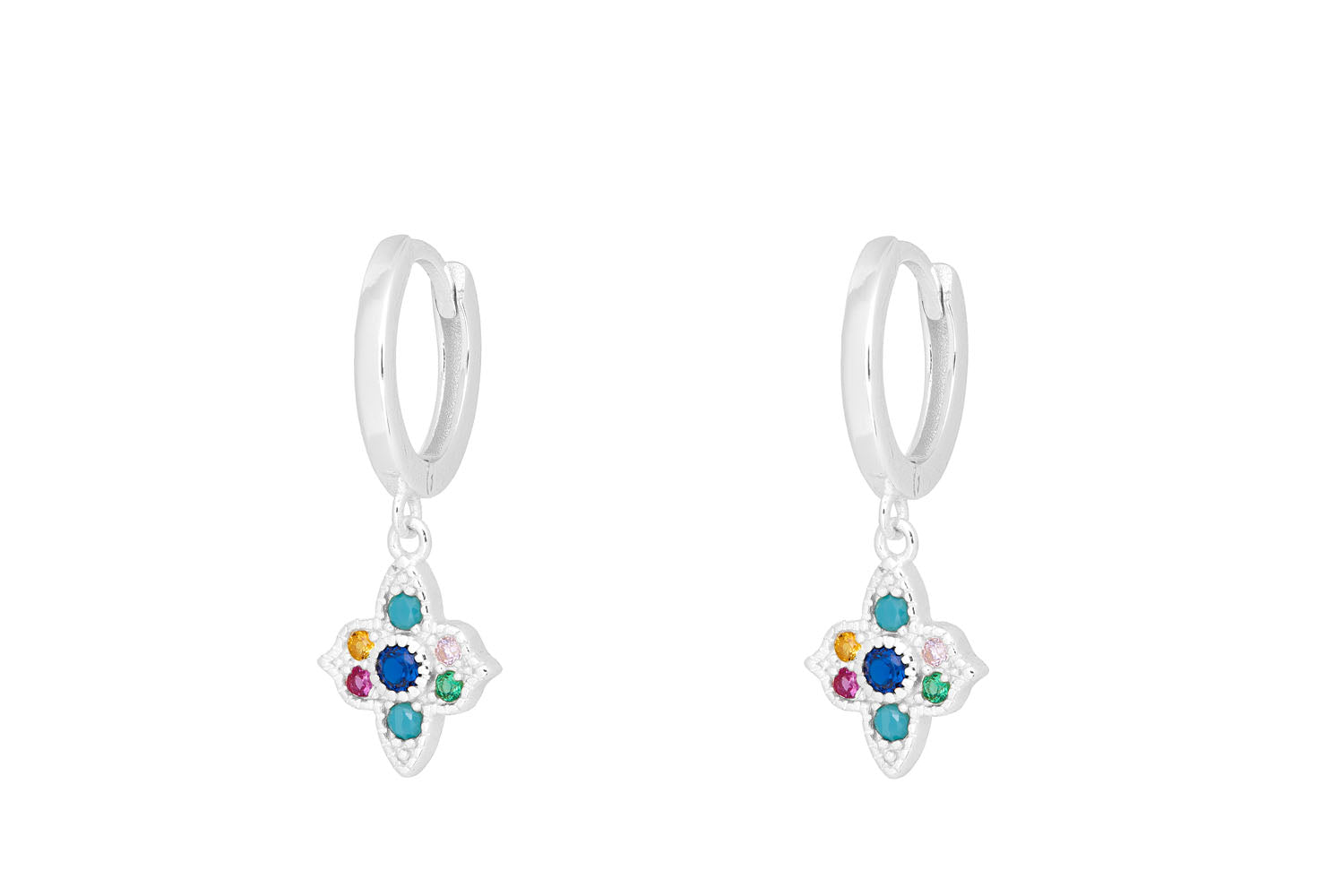 Theron Multi CZ Silver Hoop Earrings