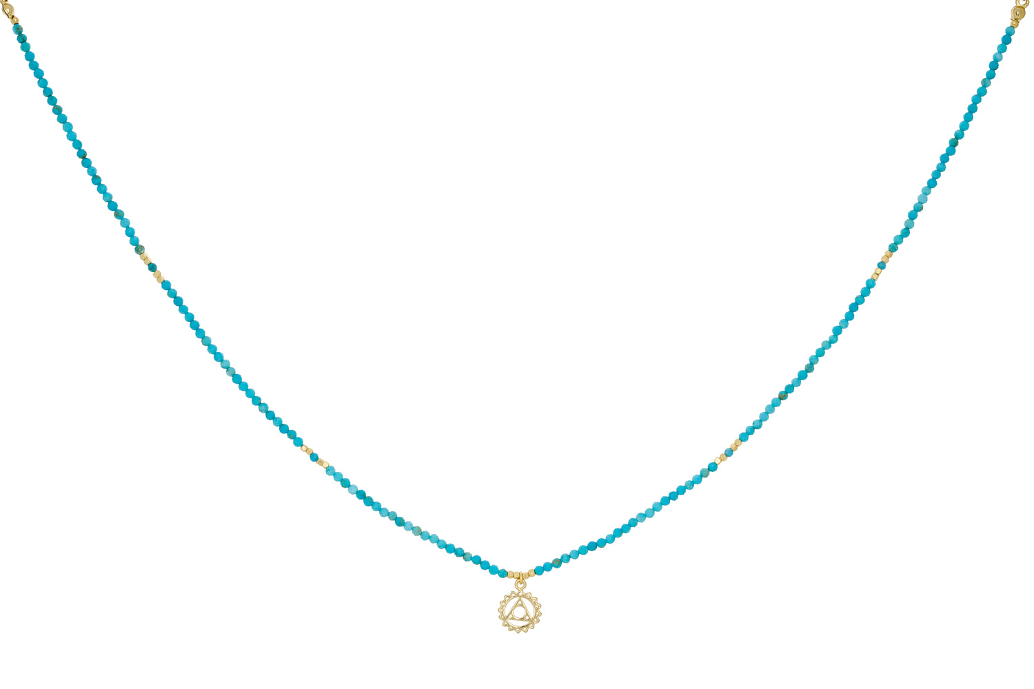 Throat Chakra Turquoise Howlite and Apatite Gold Necklace