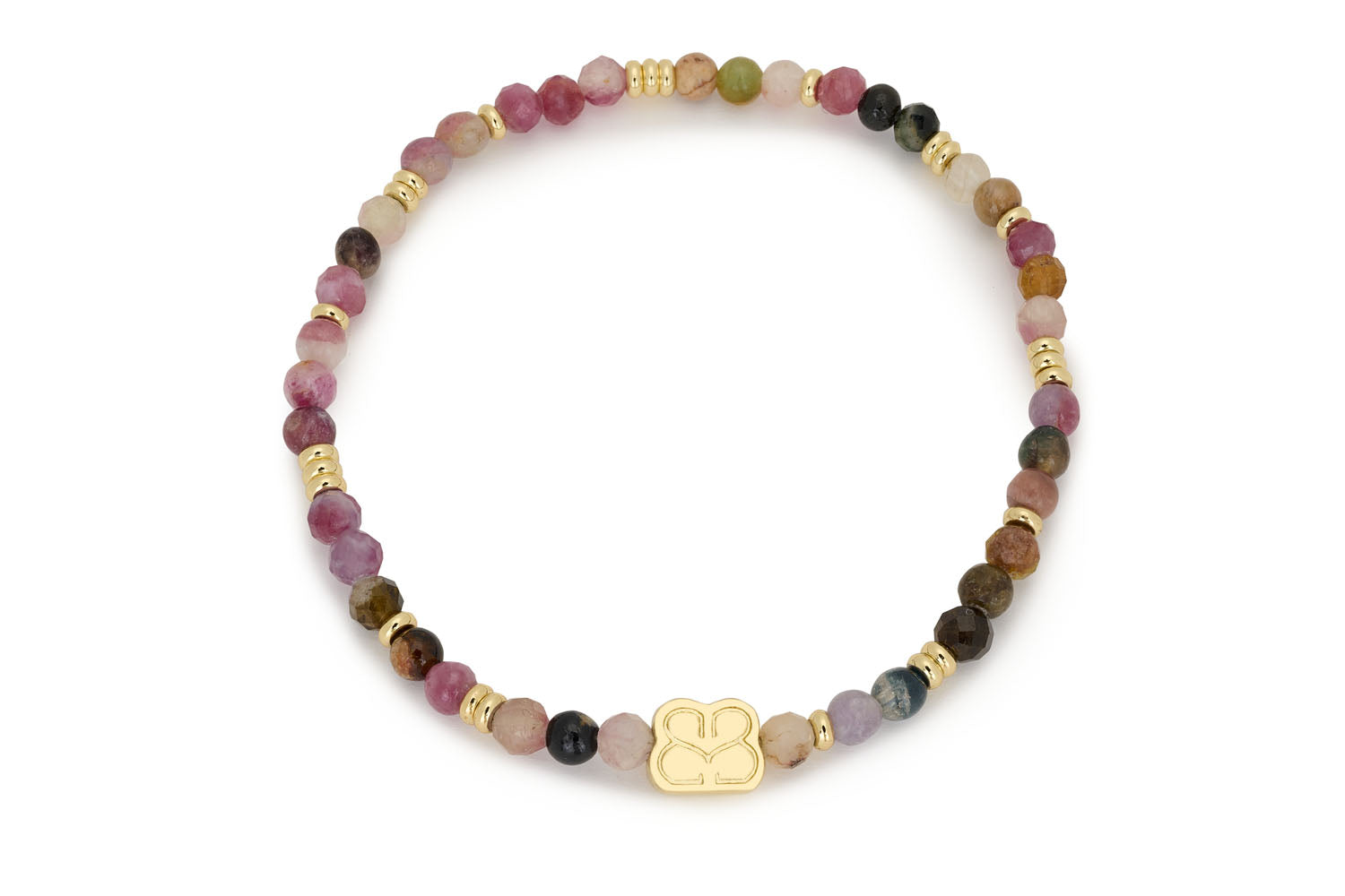 Boho Betty Wonder Tourmaline Bead Bracelet, featuring vibrant tourmaline beads and gold-plated accents in a chic, stretch design.