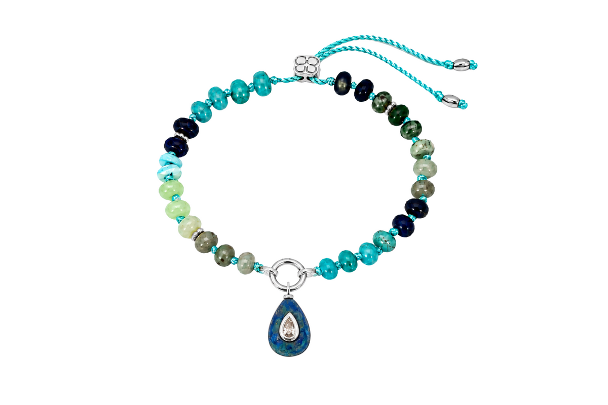 Zaha Blue Silver Charm Carrier Bracelet with lapis Fleurette Charm