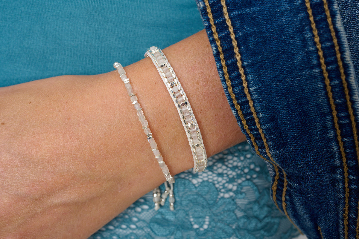 Anastasia Silver & Rainbow Moonstone Bracelet styled on the wrist