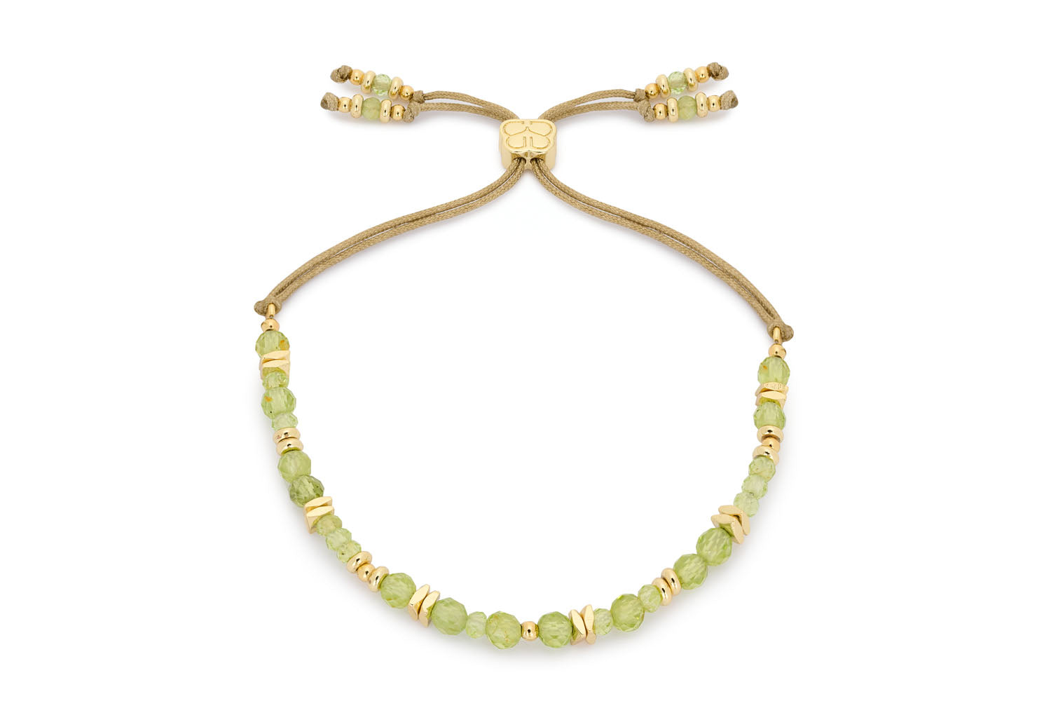 Boho Betty adjustable Peridot bracelet with faceted gemstones and gold accents, ideal for layering or gifting, featuring boho chic and handmade design elements.