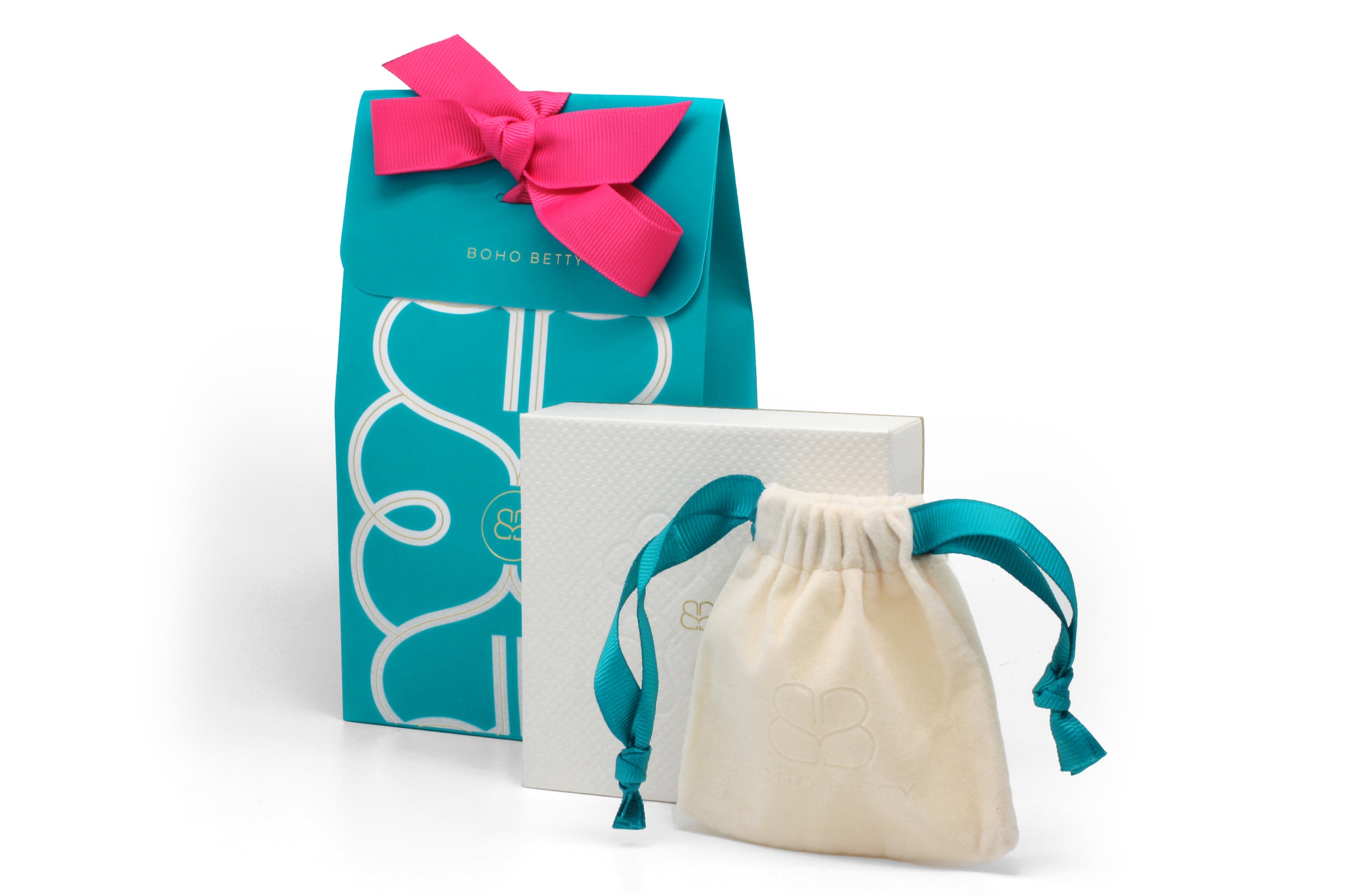 Boho Betty luxury gift packaging, a colourful boho jewellery gift box ready for giving.
