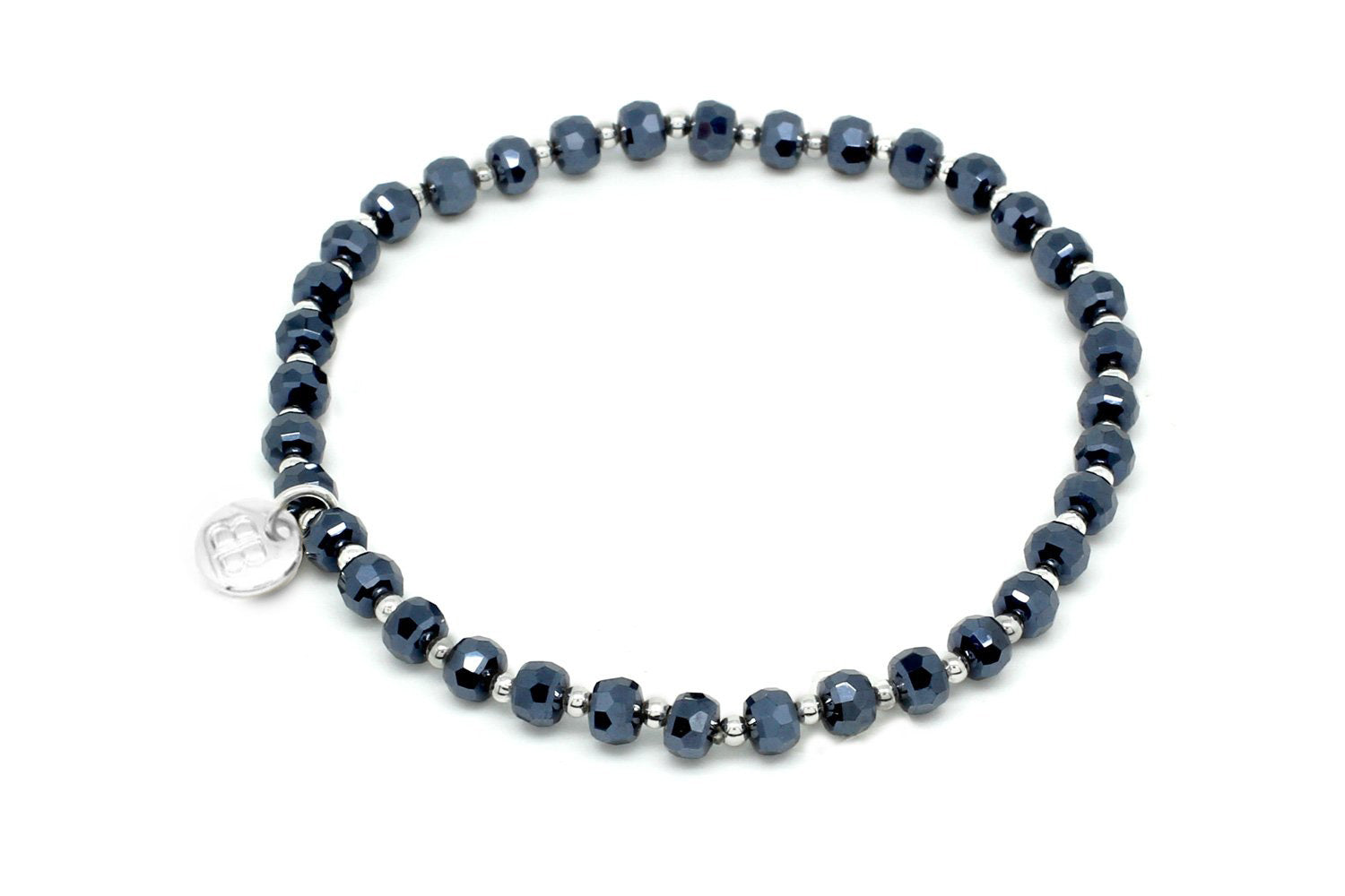 Prunus Navy & Silver Crystal Stretch Bracelet