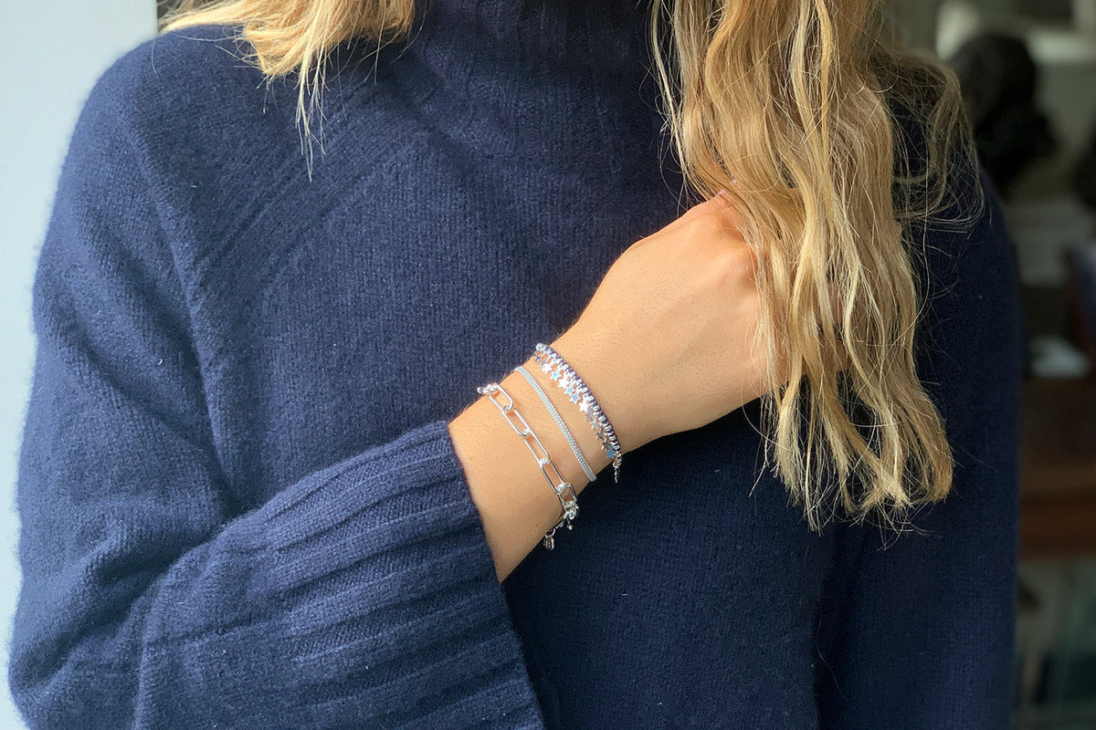 Ukelele Silver Chain Bracelet styled with Tombak and Euphonium bracelets