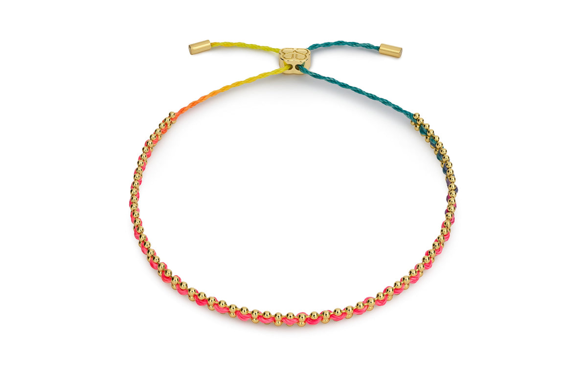 Braid Havana Brights Gold Woven Friendship Bracelet featuring vibrant woven threads with waterproof 14k Gold PVD stainless steel chain.