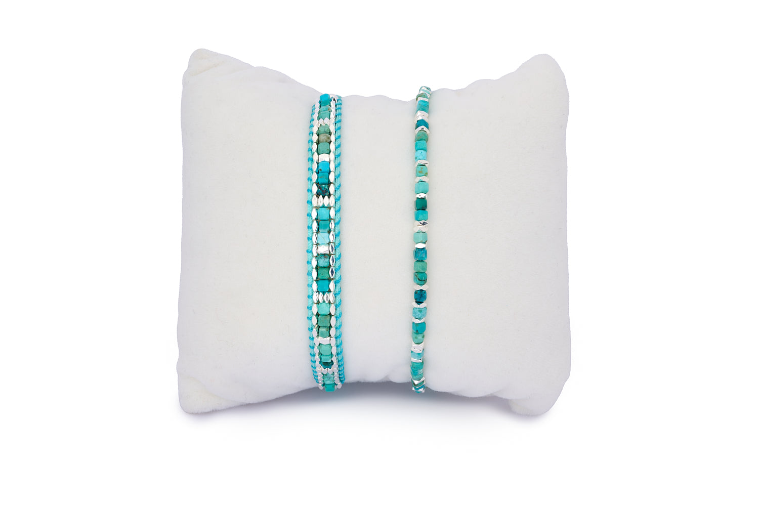 Celeste Turquoise Howlite & Silver Bracelet Stack featuring vibrant turquoise beads and polished silver accents, designed for calm and connection.