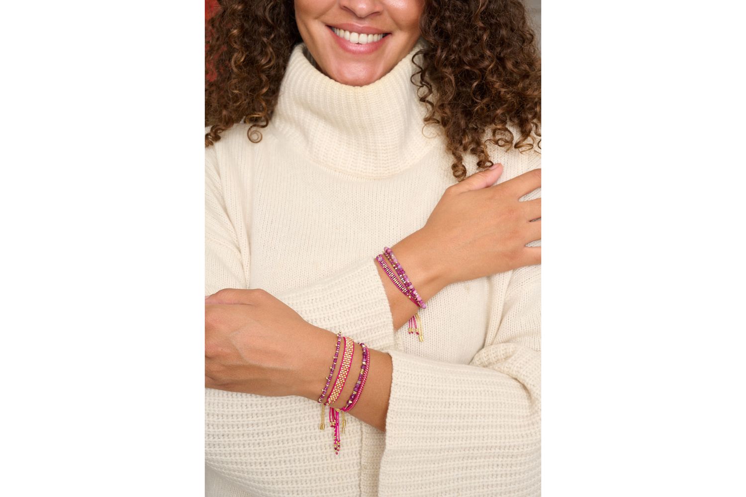 Harmony Ruby Gold Bracelet styled on a wrist, showcasing its radiant ruby gemstones, gold details, and a confident, glamorous boho aesthetic, perfect for memorable nights.