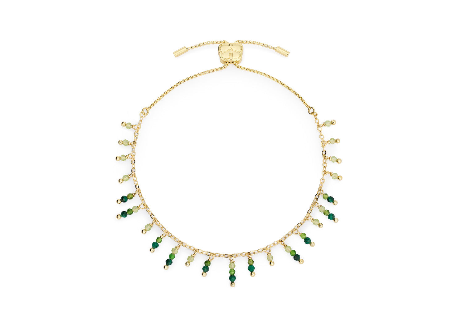 Heather malachite and green gemstone bracelet on white background