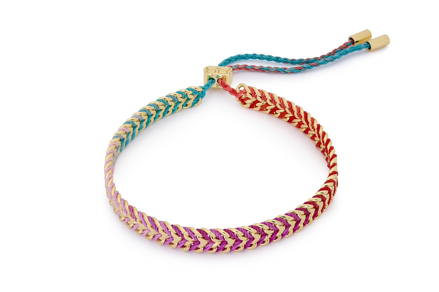 Iztac Gold Moroccan Spice Braided Bracelet featuring woven spice-toned thread, gold-plated accents, and an adjustable slider chain with boho-inspired flair.