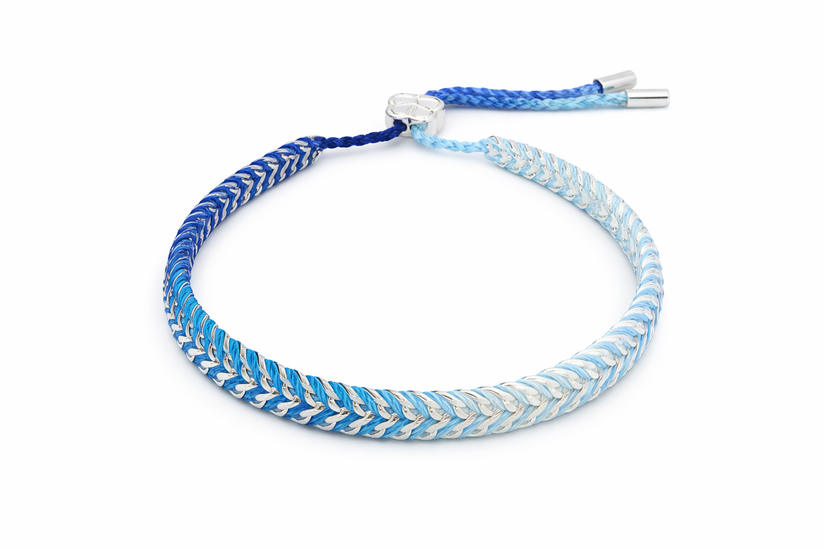 Iztac Midnight Silver Braided Bracelet in ombré blue shades