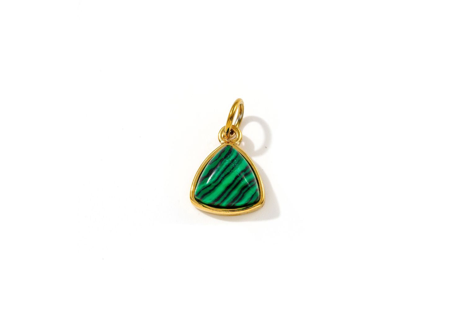 Kallisto green malachite triangle pendant charm with 14k gold PVD finish