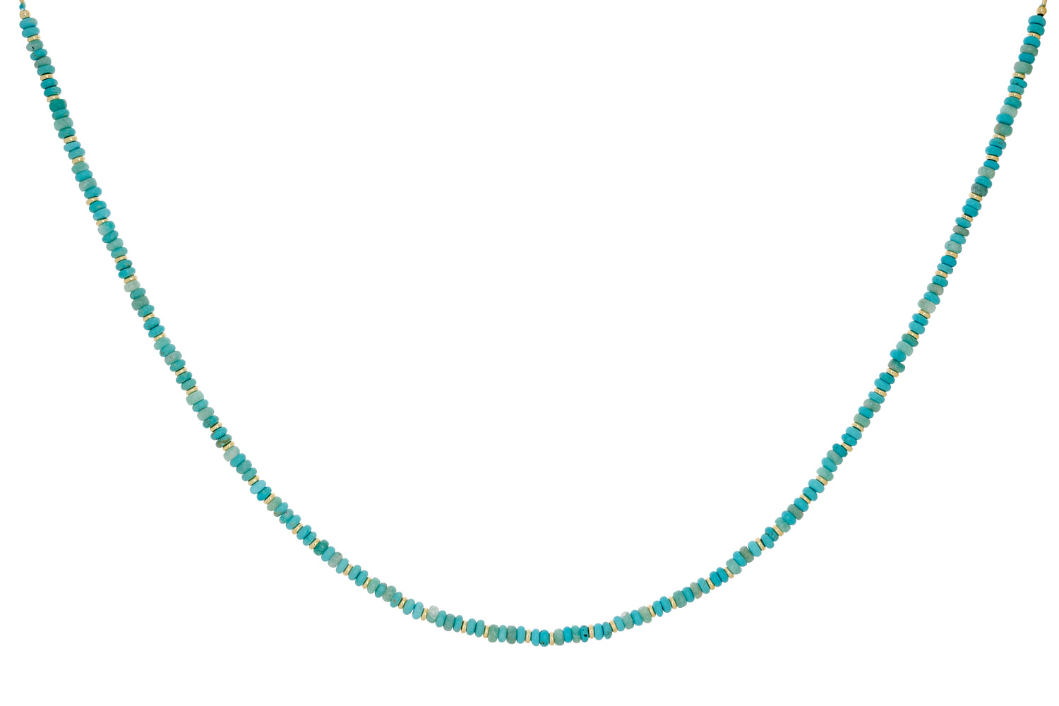 Liana Amazonite and Turquoise Howlite Gold Bead Necklace featuring vibrant amazonite and turquoise howlite gemstones with 12k gold-plated accents, designed for layering or wearing solo.