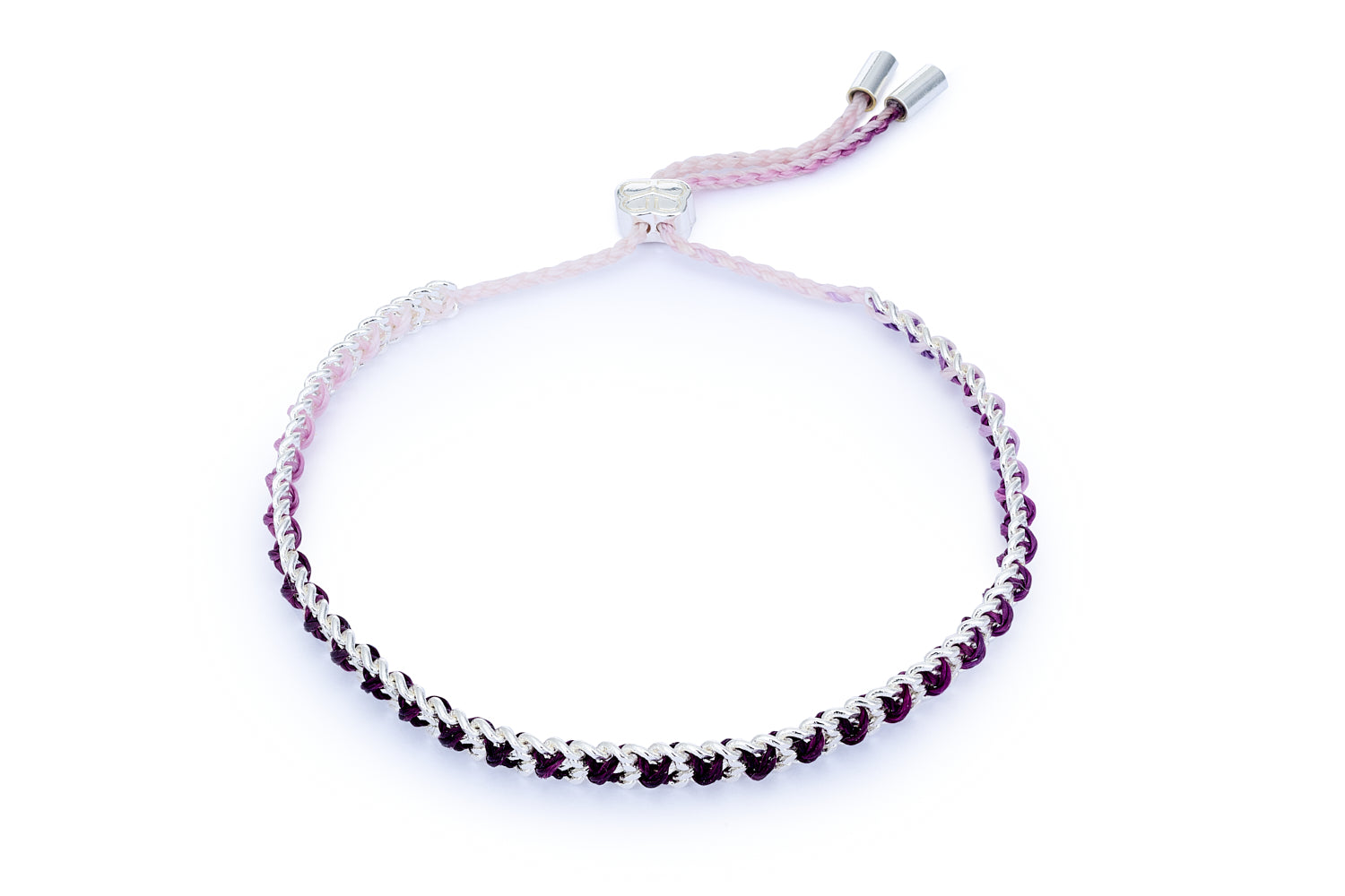 Lilia Silver & Purple Ombre Slider Bracelet featuring a chevron ombre design, silver-plated chain, and adjustable slider fastening.