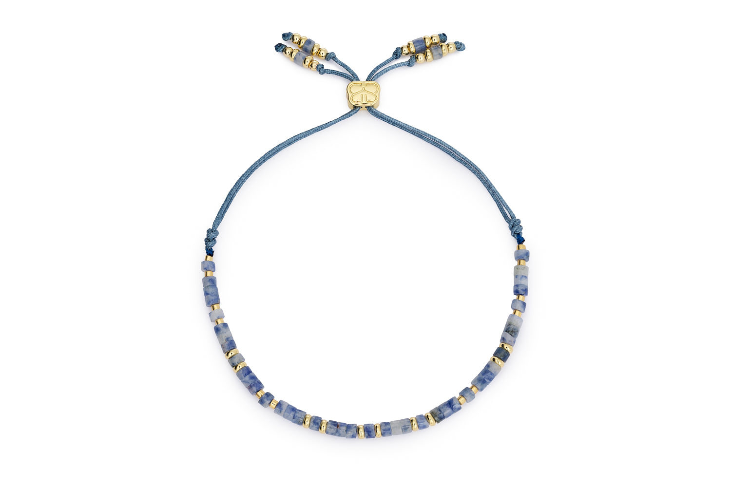 Liv blue aventurine and gold friendship bracelet on white background