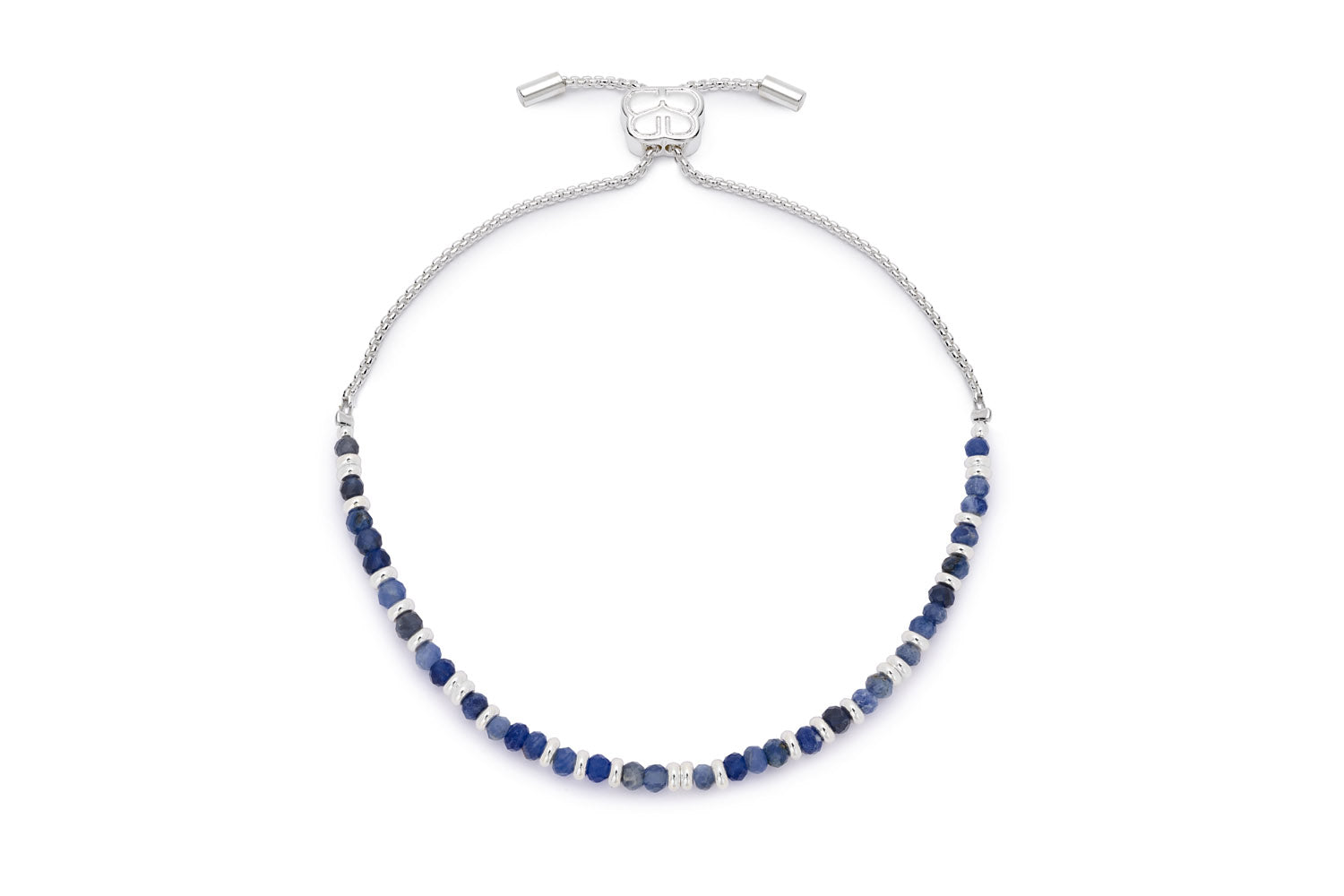 Mystical Sodalite Silver Beaded Slider Bracelet featuring deep blue sodalite beads and sleek silver-plated accents with an adjustable slider design for a perfect fit.