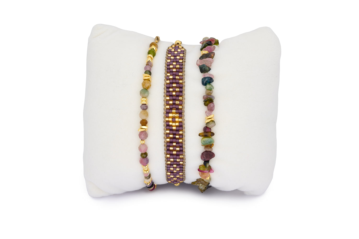 Nicobar Gold & Tourmaline Bracelet Stack featuring tourmaline gemstones with 12k gold-plated accents, designed for stacking or gifting as a meaningful October birthstone bracelet set.