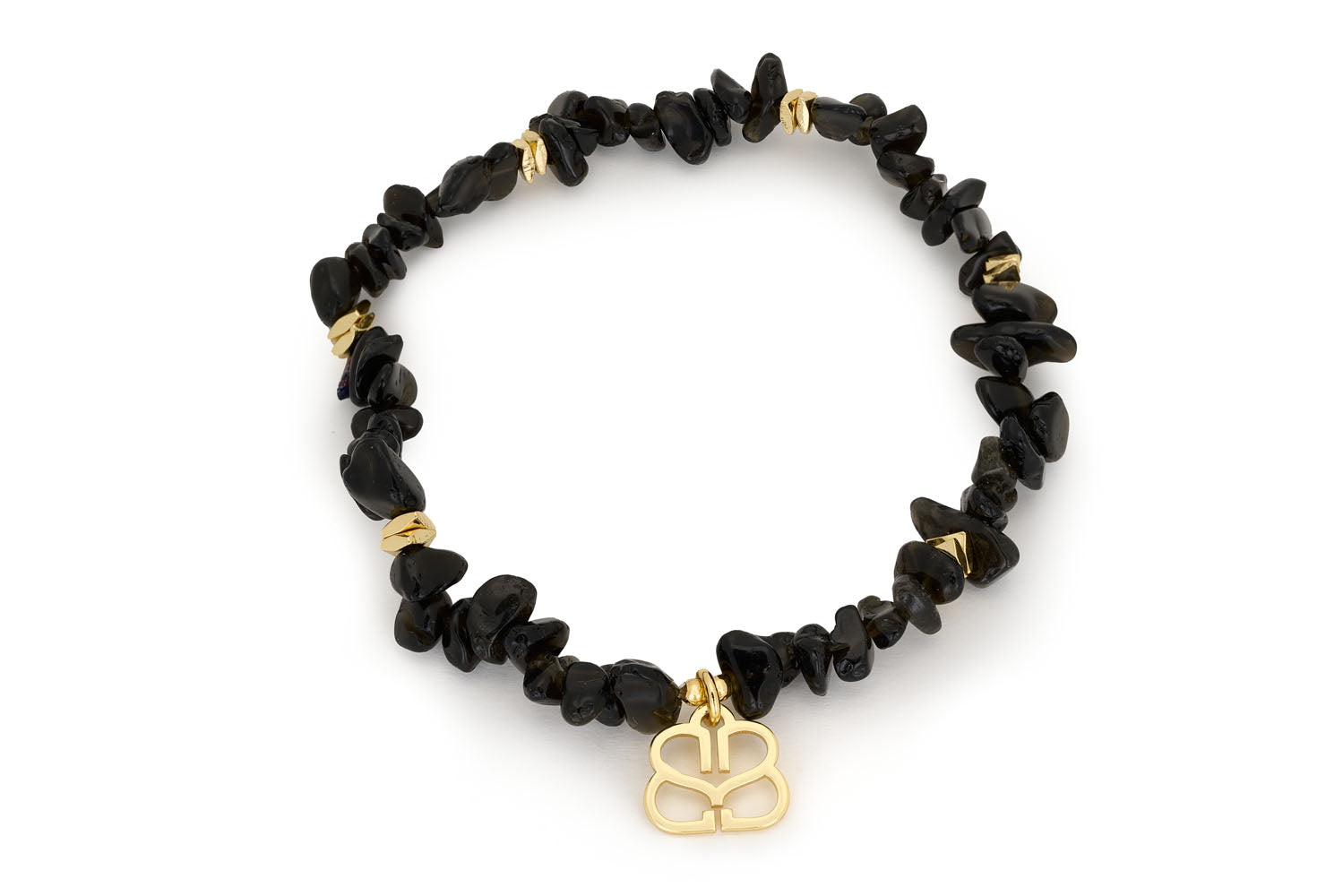 Sana Black Spinel Gold Bracelet featuring deep black spinel gemstone chips and luxurious gold-plated accents, perfect for adding a touch of elegance to any outfit.