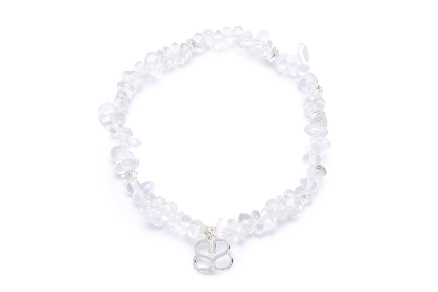 Sana Silver Beaded Rock Crystal Bracelet with polished rock crystal beads and sleek silver-plated accents, featuring a flexible stretch design for a comfortable fit.