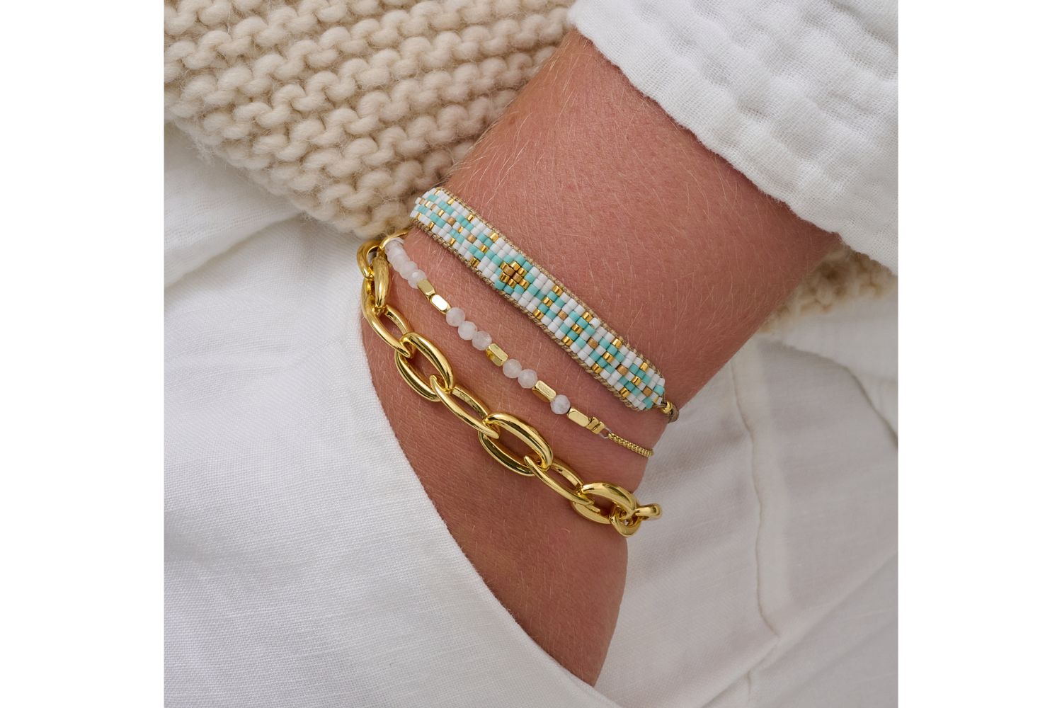 Kasos 3 Layer Gold Bracelet Stack