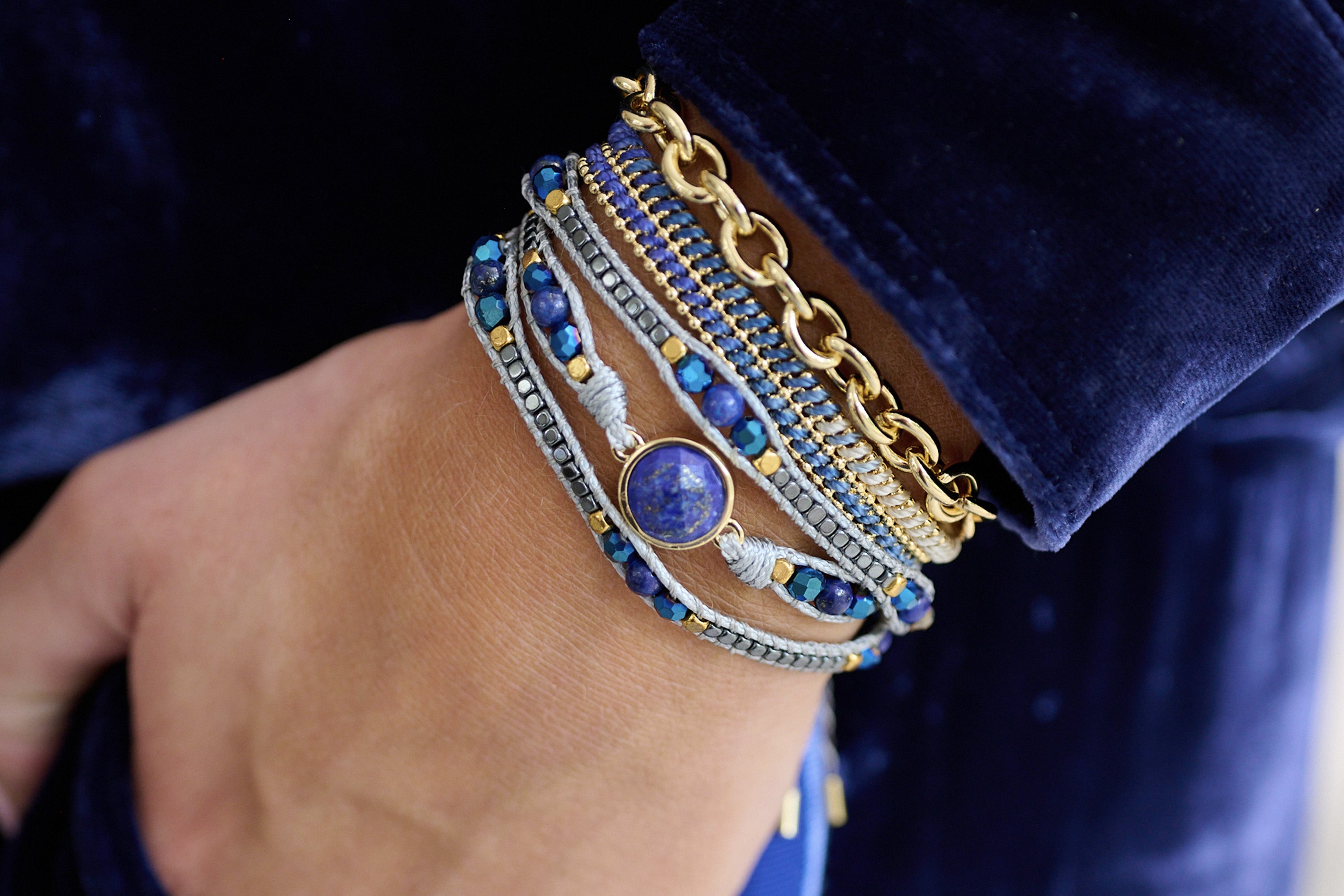 America Blue & Gold Lapis Lazuli Gemstone Wrap Bracelet