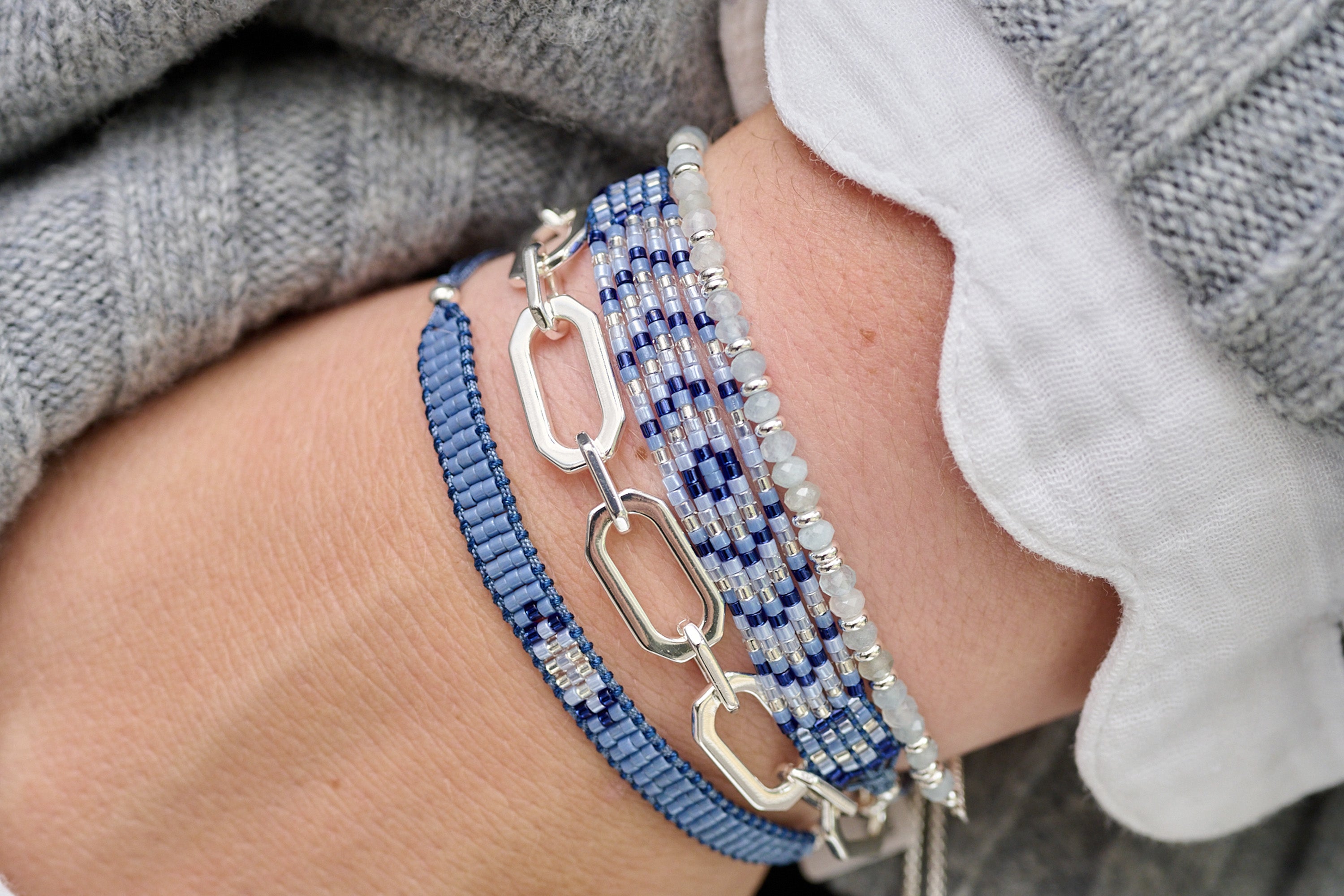 Jump Blue Friendship Beaded Silver Bracelet