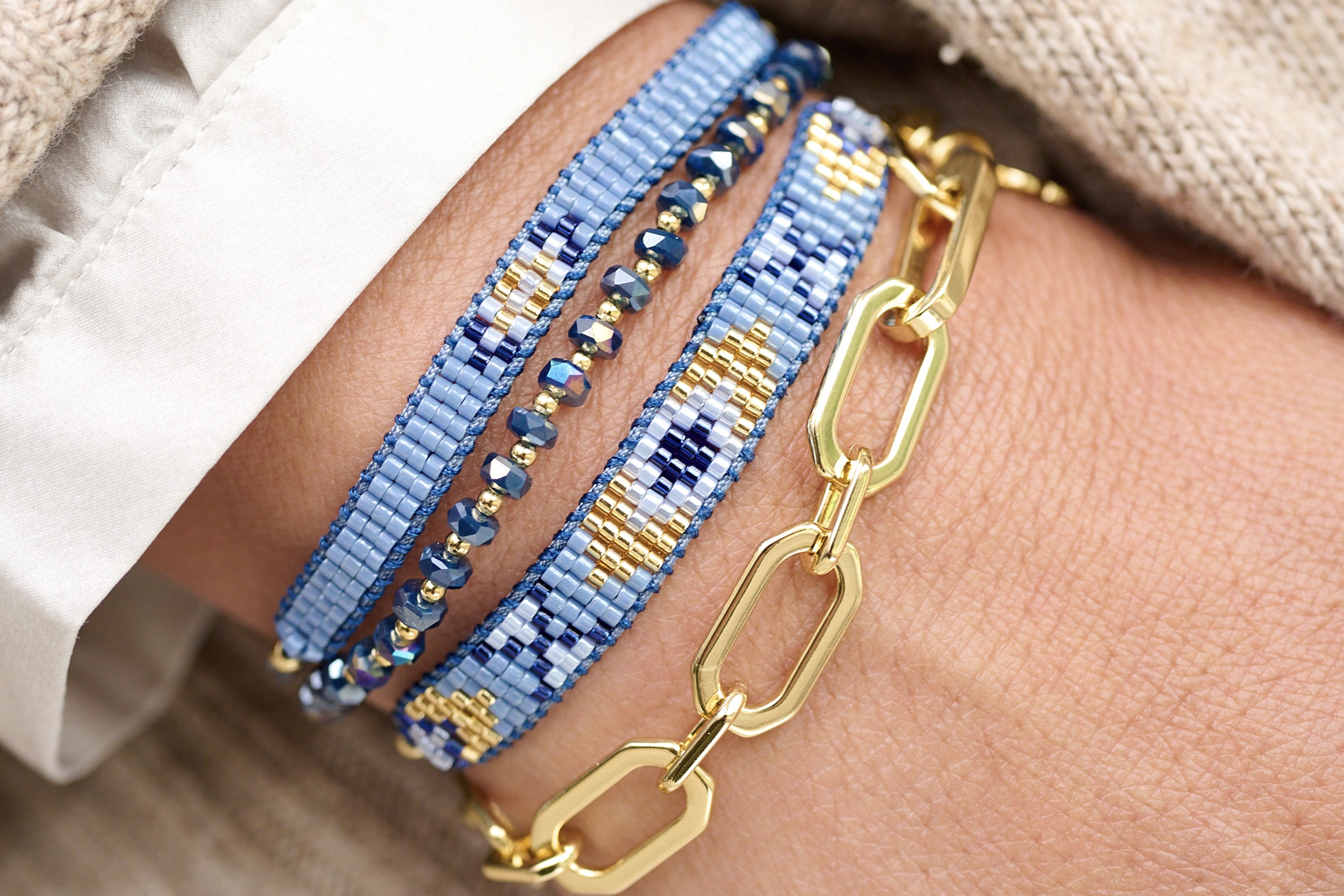 Jump Blue Friendship Beaded Gold Bracelet