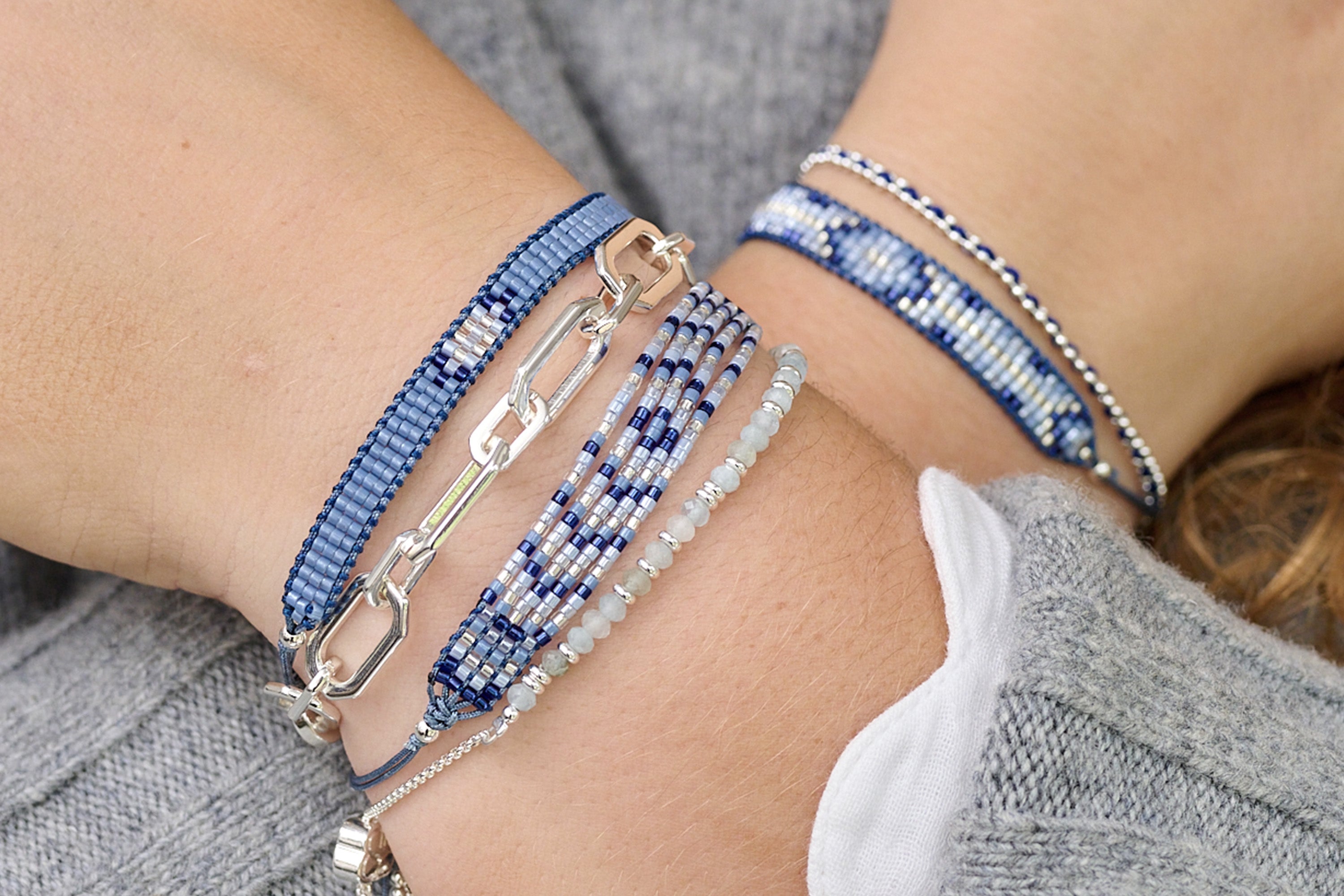 Fantasy Blue Friendship Beaded Silver Bracelet